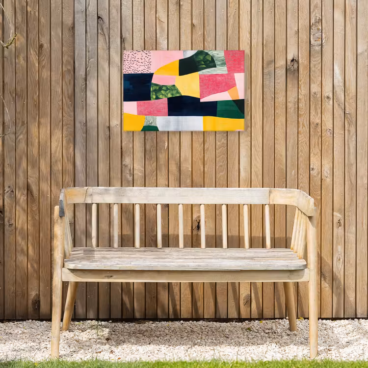 Abstract - Roze - Lappen - Vormen - Geel Tuinposter op houten frame 2 cm dik klein -sfeer4