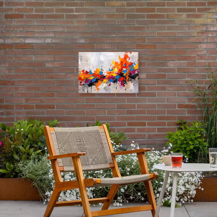 Abstract - Schilderij - Kleurrijk - Dynamisch Tuinposter op houten frame 2 cm dik klein -sfeer3