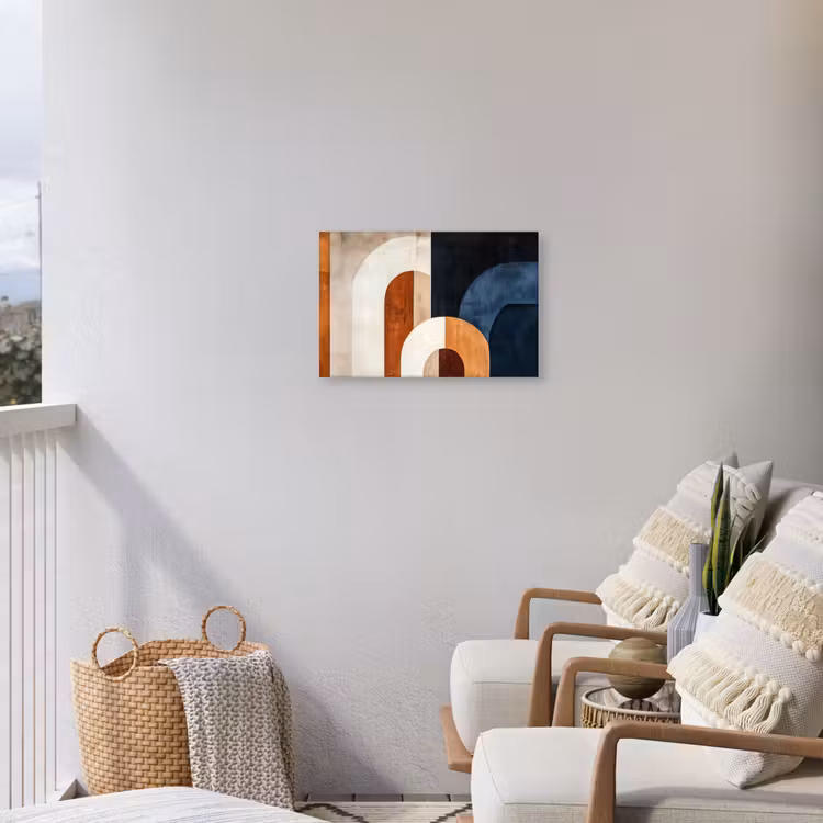 Abstract - Vormen - Donkerblauw Tuinposter op houten frame 2 cm dik klein -sfeer1