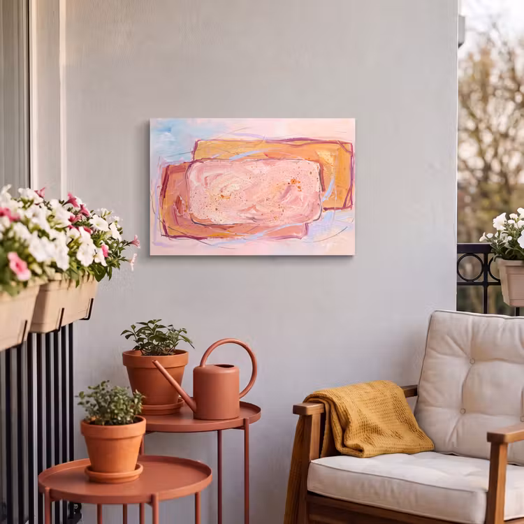 Abstract - Vormen - Modern - Roze Tuinposter op houten frame 2 cm dik klein -sfeer1