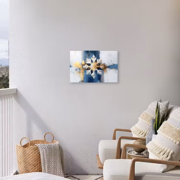 Abstract - Winter - Sneeuwvlok - Sneeuw - Goud Tuinposter op houten frame 2 cm dik klein -sfeer1