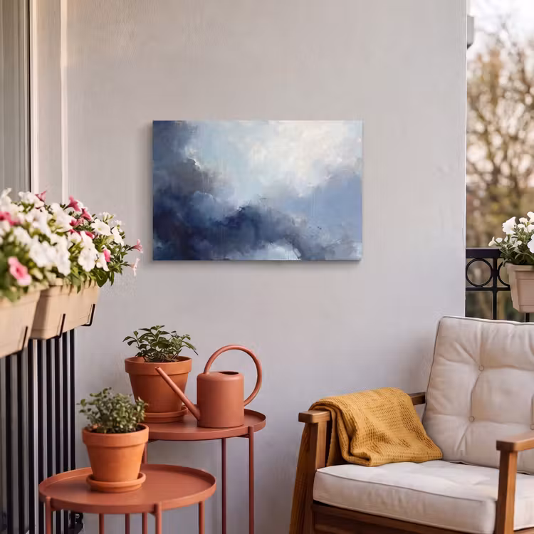 Abstract - Wolken - Modern - Blauw - Kunst Tuinposter op houten frame 2 cm dik klein -sfeer1