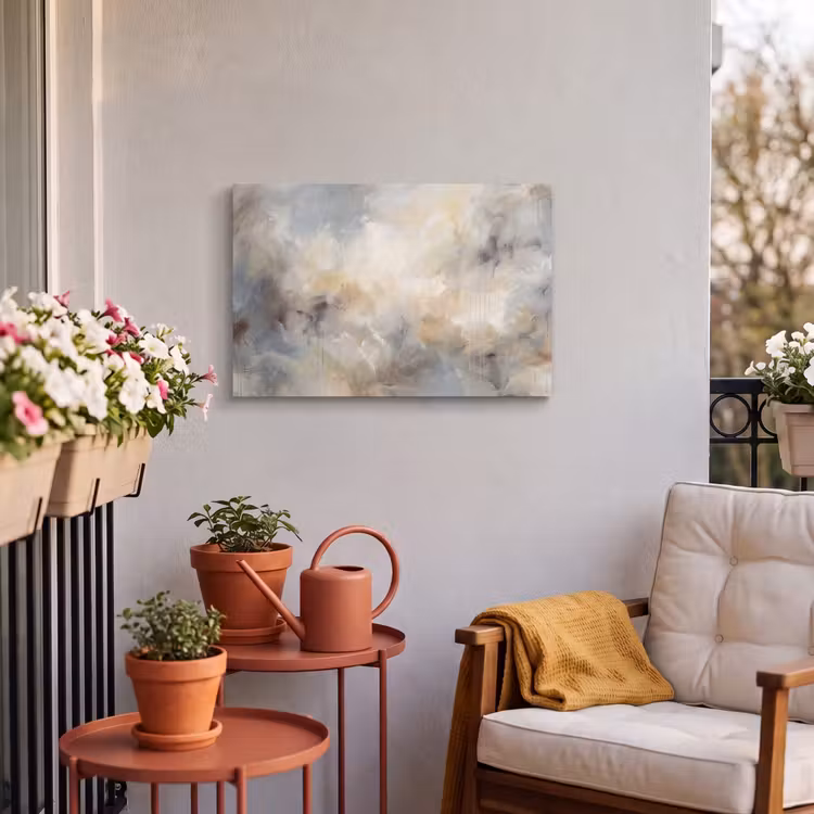 Abstract - Wolken - Sfeervol - Beige - Grijs Tuinposter op houten frame 2 cm dik klein -sfeer1
