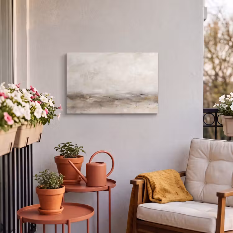 Abstrakt - Landschap - Modern - Beige - Kunst Tuinposter op houten frame 2 cm dik klein -sfeer1