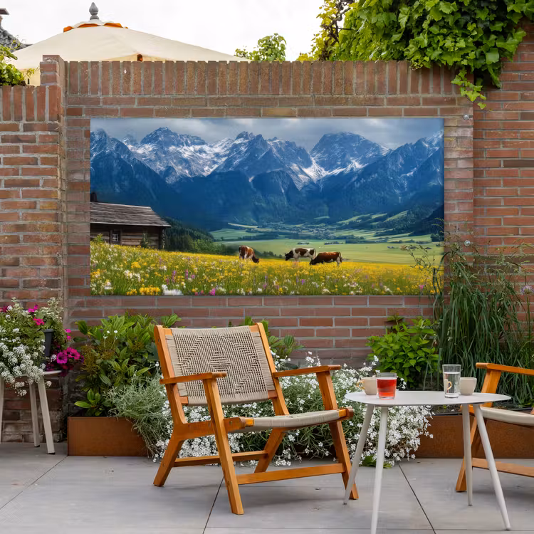 Alpen - Weide - Bergen - Koeien Tuinposter op houten frame 2 cm dik xxl -sfeer3