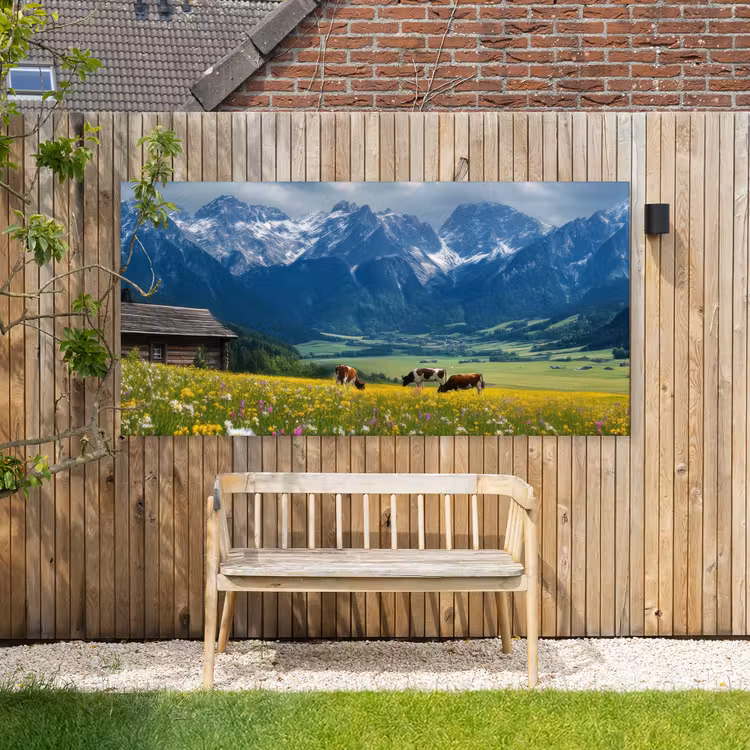 Alpen - Weide - Bergen - Koeien Tuinposter op houten frame 2 cm dik xxl -sfeer4