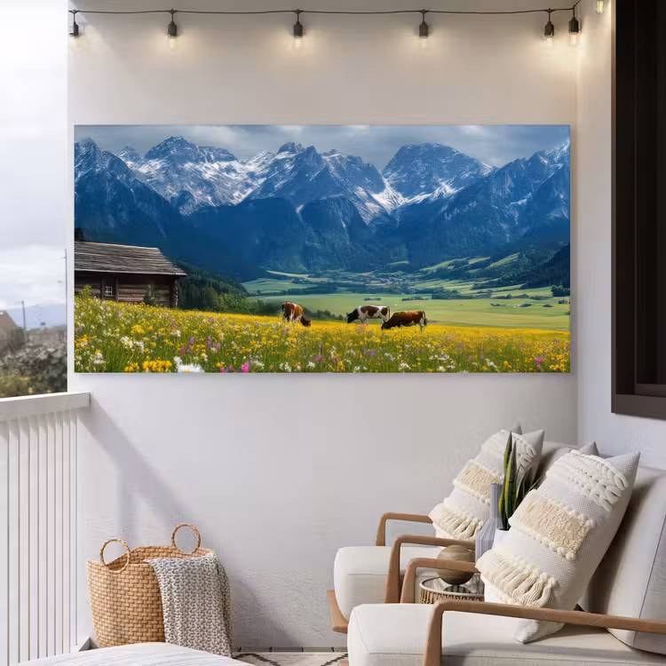 Alpen - Weide - Bergen - Koeien Tuinposter op houten frame 2 cm dik xxl -sfeer1