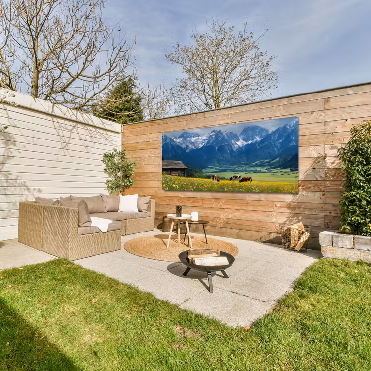 Alpen - Weide - Bergen - Koeien Tuinposter op houten frame 2 cm dik xxl -sfeer2