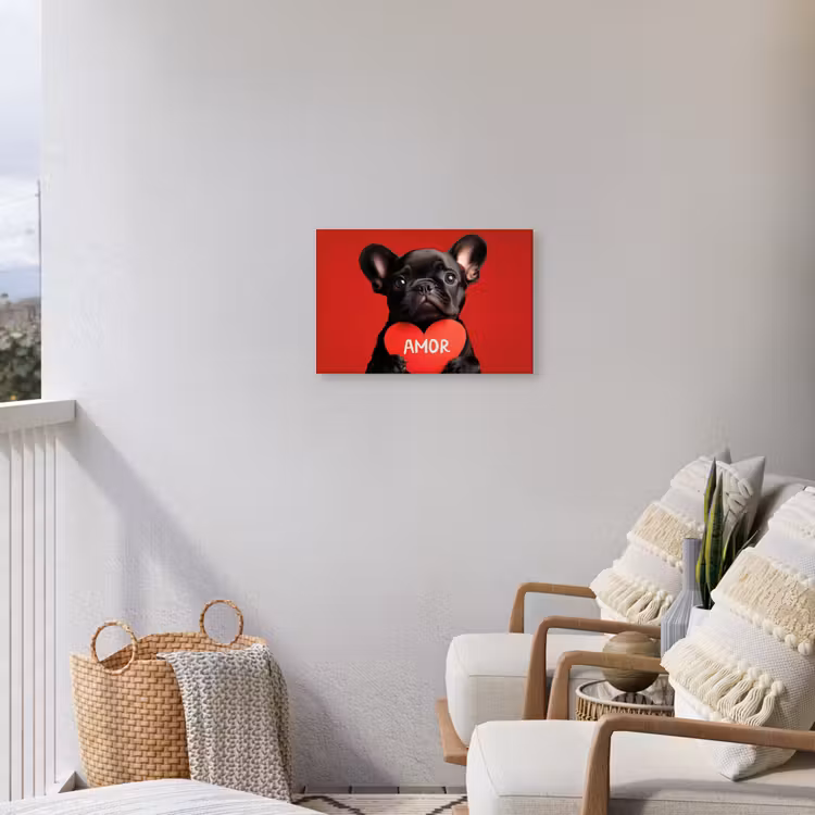 Amor - Hond - Hartje - Rood Tuinposter op houten frame 2 cm dik klein -sfeer1