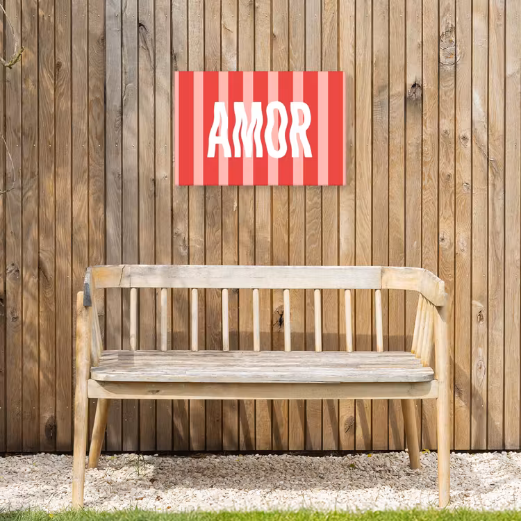 Amor - Strepen - Rood - Roze Tuinposter op houten frame 2 cm dik klein -sfeer4