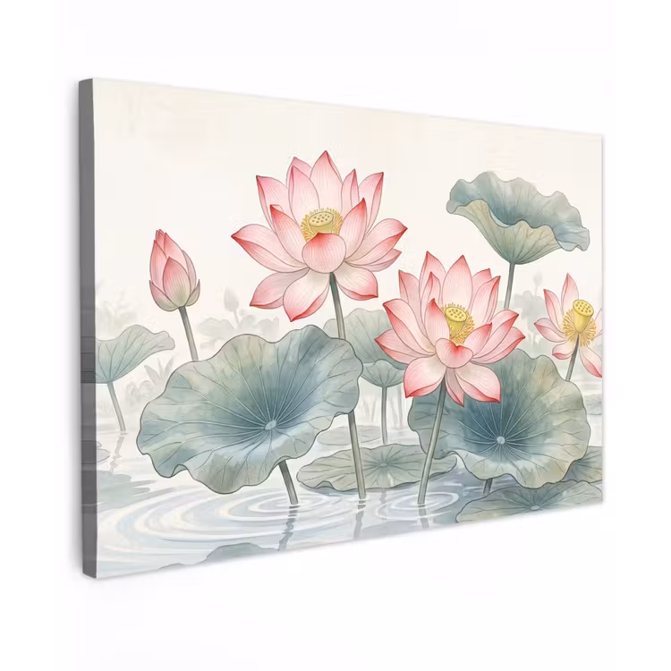 Aquarel - Lotusbloemen - Kleurrijk Tuinposter op houten frame 2 cm dik klein -3d