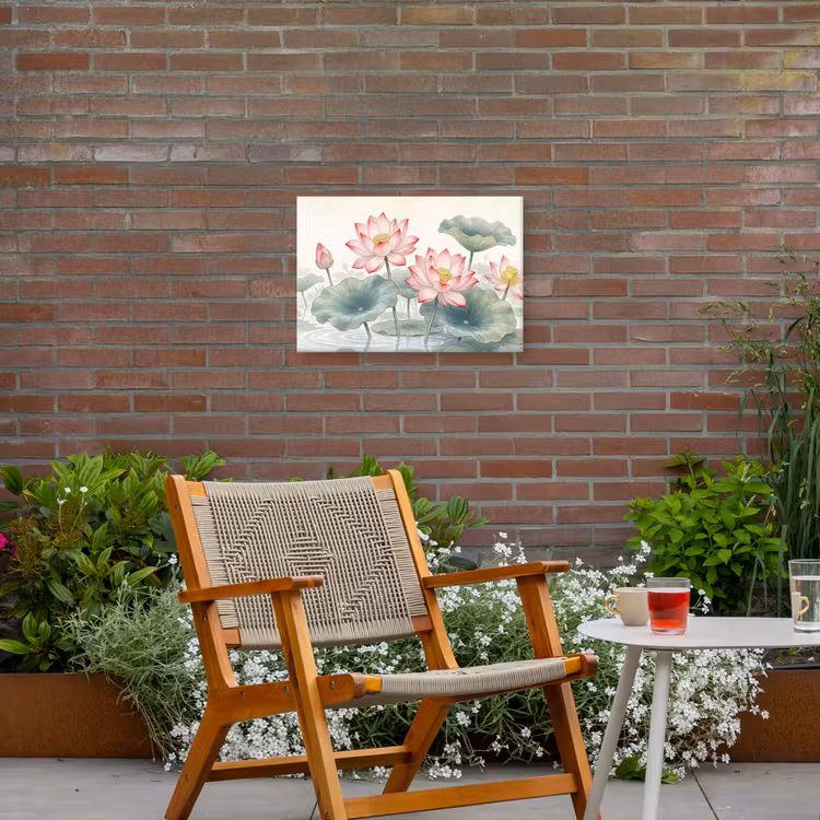 Aquarel - Lotusbloemen - Kleurrijk Tuinposter op houten frame 2 cm dik klein -sfeer3