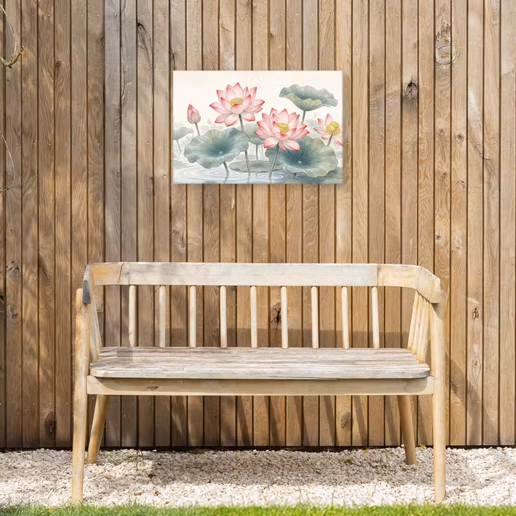 Aquarel - Lotusbloemen - Kleurrijk Tuinposter op houten frame 2 cm dik klein -sfeer4
