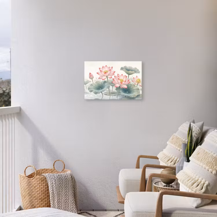 Aquarel - Lotusbloemen - Kleurrijk Tuinposter op houten frame 2 cm dik klein -sfeer1
