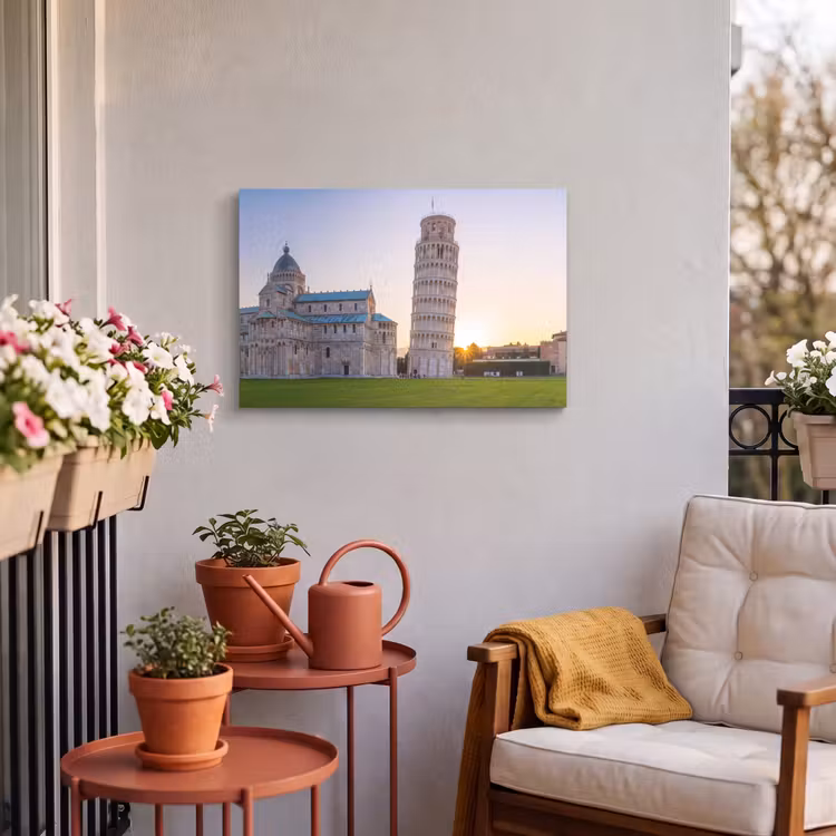 Architectuur - Toren - Pisa - Italië - Zonsondergang Tuinposter op houten frame 2 cm dik klein -sfeer1