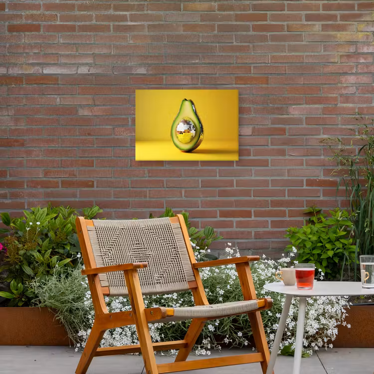 Avocado - Discobal - Geel - Glitter Tuinposter op houten frame 2 cm dik klein -sfeer3