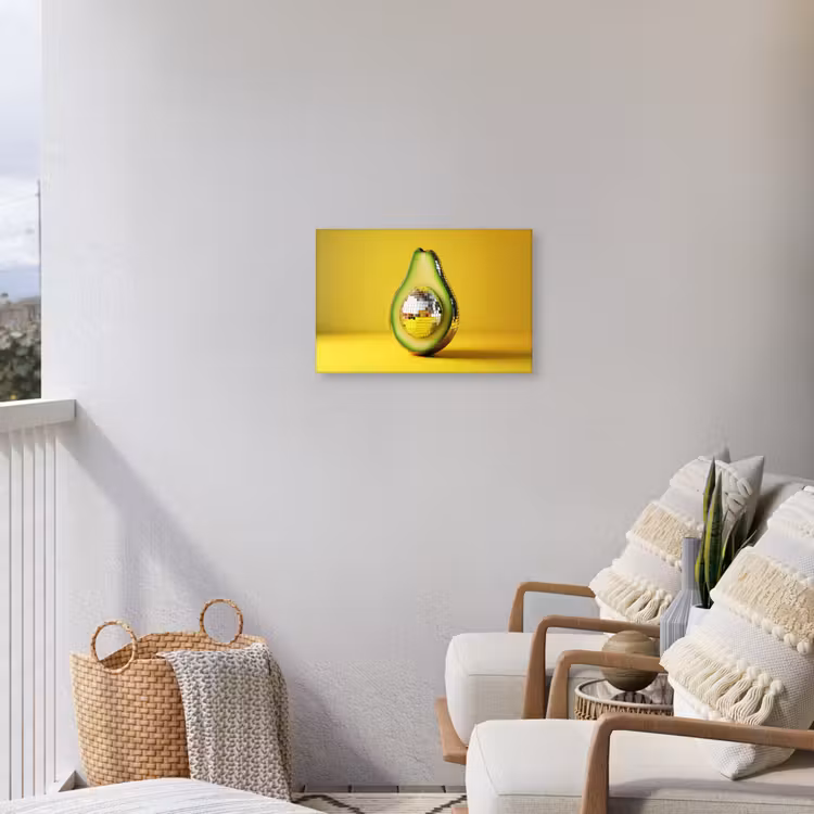 Avocado - Discobal - Geel - Glitter Tuinposter op houten frame 2 cm dik klein -sfeer1
