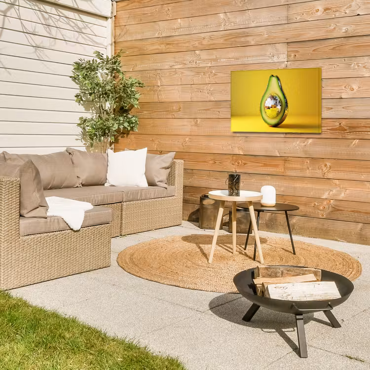 Avocado - Discobal - Geel - Glitter Tuinposter op houten frame 2 cm dik klein -sfeer2