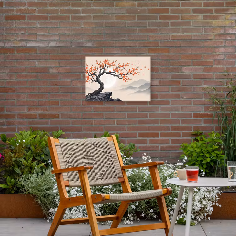 Aziatisch - Bloesem - Rood Tuinposter op houten frame 2 cm dik klein -sfeer3