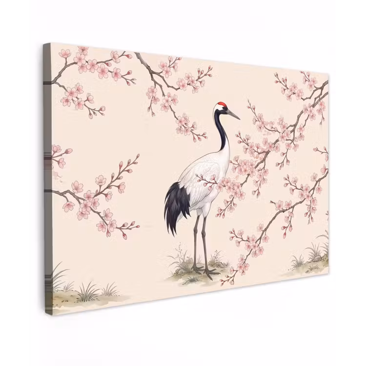 Aziatisch - Kraanvogel - Beige Tuinposter op houten frame 2 cm dik klein -3d