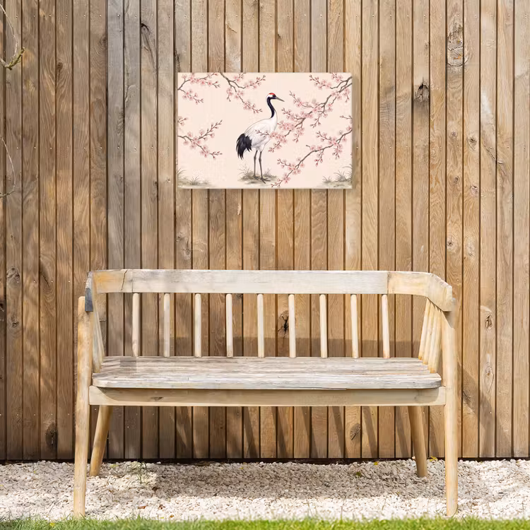 Aziatisch - Kraanvogel - Beige Tuinposter op houten frame 2 cm dik klein -sfeer4