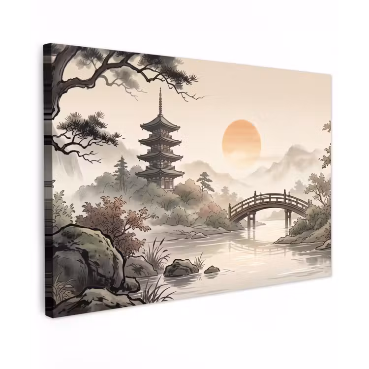 Azië - Landschap - Kleurrijk Tuinposter op houten frame 2 cm dik klein -3d
