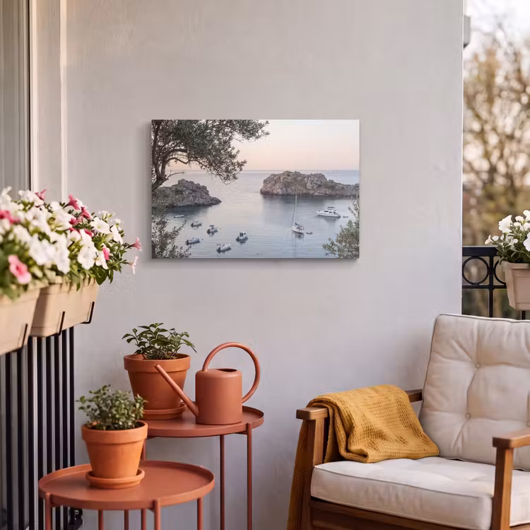Buiten canvas - Baai - boten - zonsondergang - Baai - boten - zonsondergang Tuinposter op houten frame 2 cm dik klein