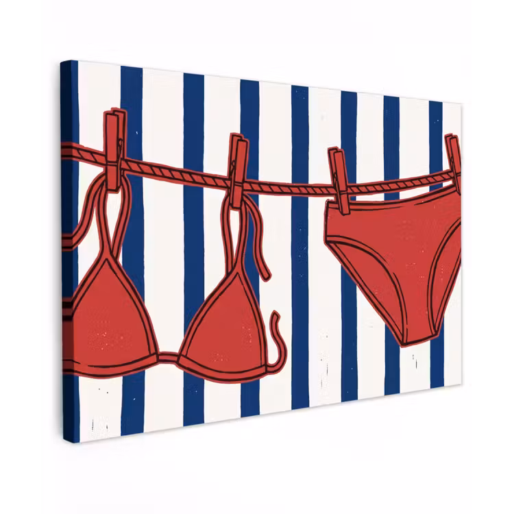 Badkleding - Waslijn - Zomer - Illustratie - Rood Tuinposter op houten frame 2 cm dik klein -3d