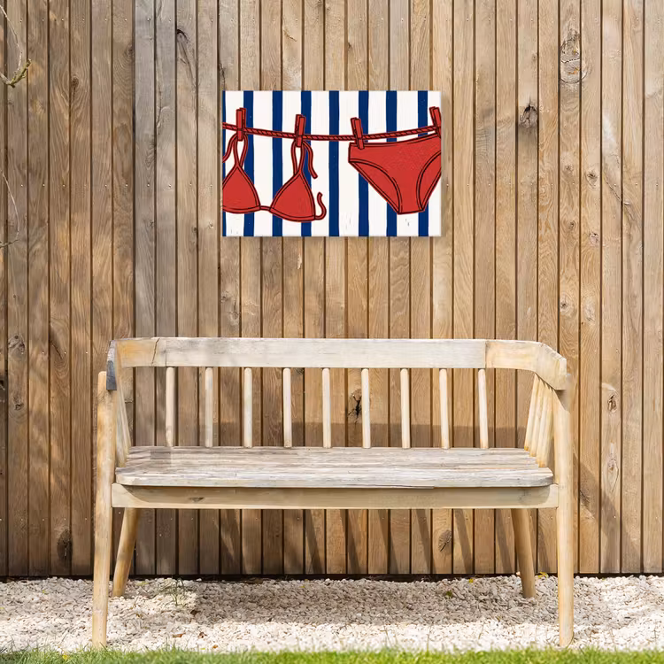 Badkleding - Waslijn - Zomer - Illustratie - Rood Tuinposter op houten frame 2 cm dik klein -sfeer4