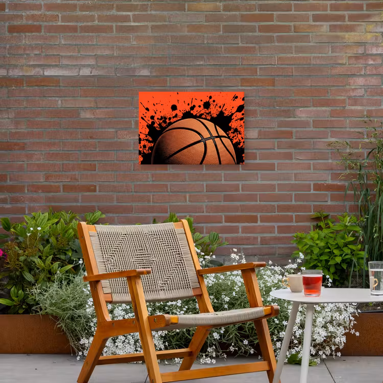 Basketbal - Verf - Sport - Oranje Tuinposter op houten frame 2 cm dik klein -sfeer3