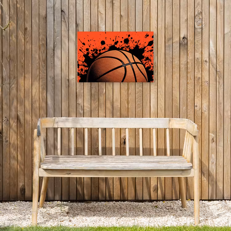 Basketbal - Verf - Sport - Oranje Tuinposter op houten frame 2 cm dik klein -sfeer4
