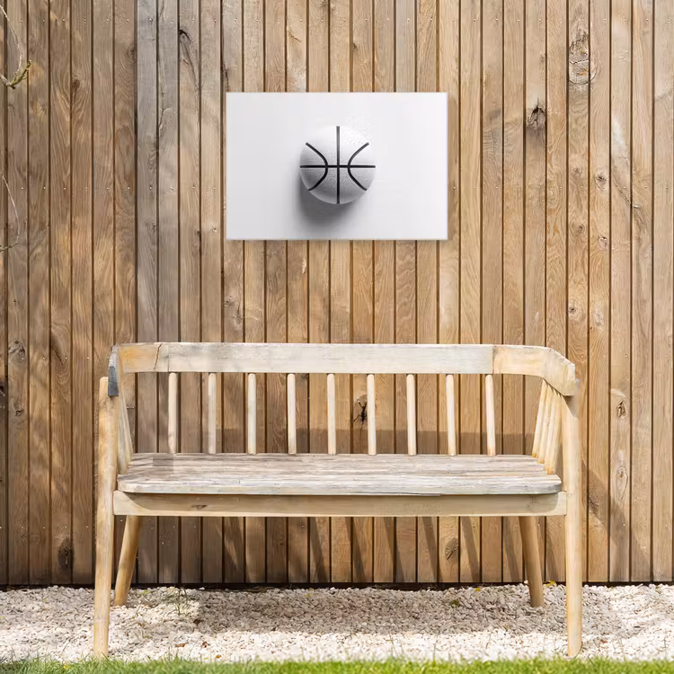 Basketbal - Wit - Schaduw - Lijnen Tuinposter op houten frame 2 cm dik klein -sfeer4