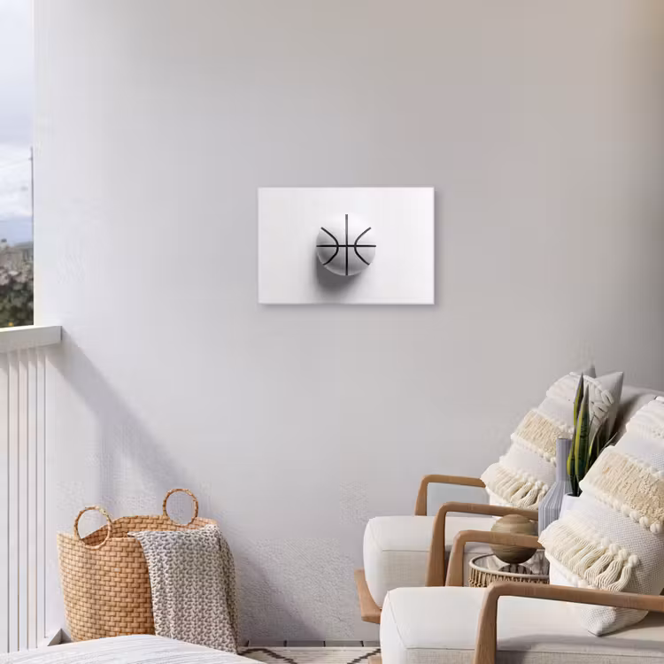 Basketbal - Wit - Schaduw - Lijnen Tuinposter op houten frame 2 cm dik klein -sfeer1