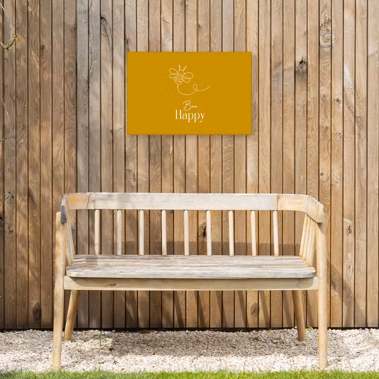 Bee Happy Tuinposter op houten frame 2 cm dik klein -sfeer4