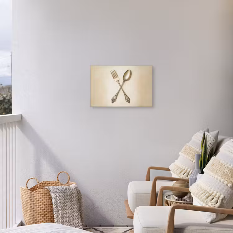 Beige - Vintage - Bestek Tuinposter op houten frame 2 cm dik klein -sfeer1