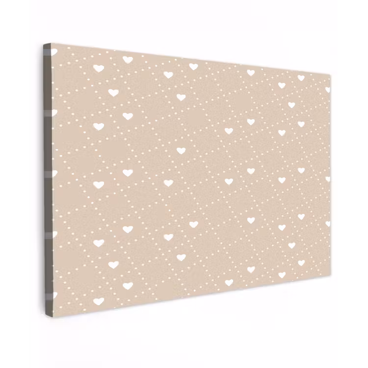 Beige - Wit - Hartjes - Patroon Tuinposter op houten frame 2 cm dik klein 845 -3d