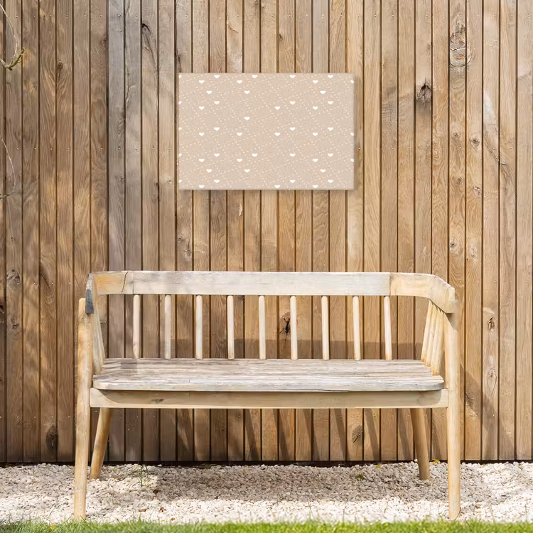 Beige - Wit - Hartjes - Patroon Tuinposter op houten frame 2 cm dik klein 845 -sfeer4