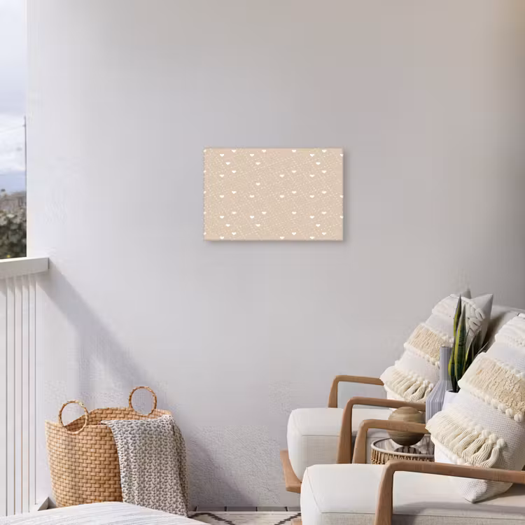 Beige - Wit - Hartjes - Patroon Tuinposter op houten frame 2 cm dik klein 845 -sfeer1