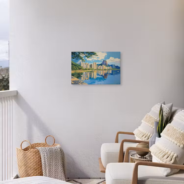 Berg - Skyline - Strand - Water Tuinposter op houten frame 2 cm dik klein -sfeer1