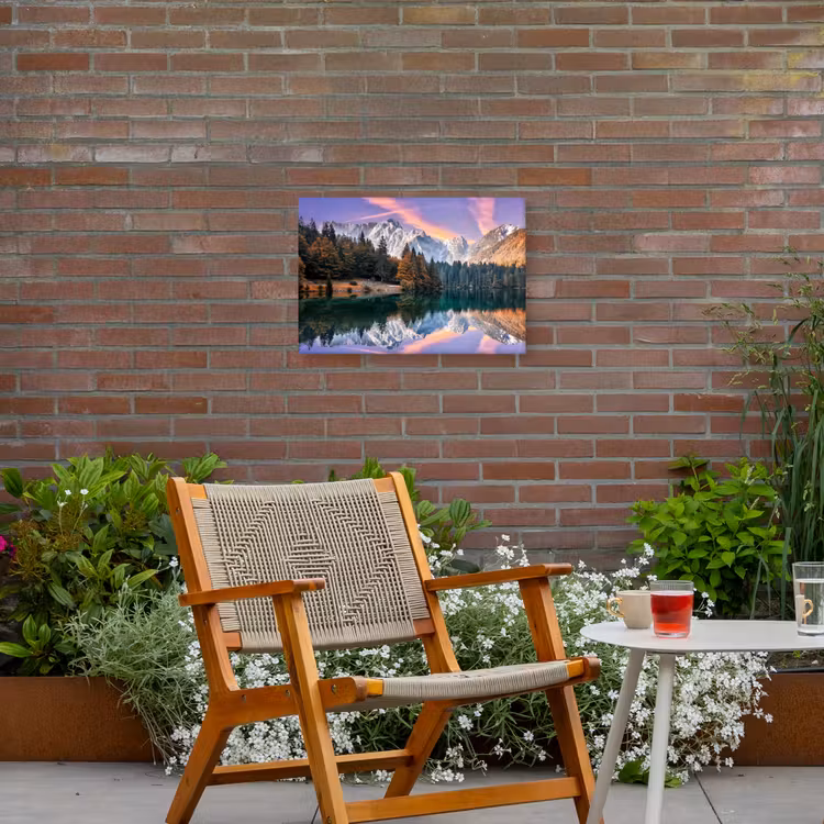 Bergen - Bos - Water - Lucht - Roze - Paars Tuinposter op houten frame 2 cm dik klein -sfeer3