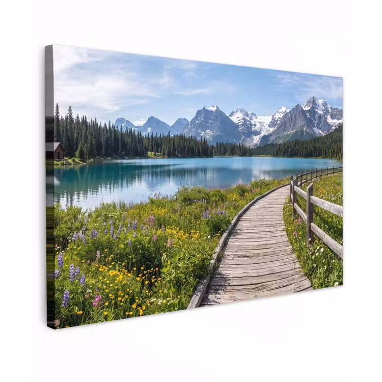 Bergen - Meer - Landschap - Blauw Tuinposter op houten frame 2 cm dik klein -3d