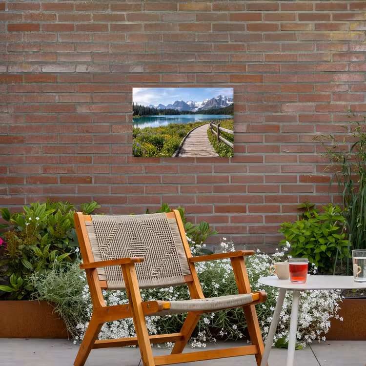 Bergen - Meer - Landschap - Blauw Tuinposter op houten frame 2 cm dik klein -sfeer3