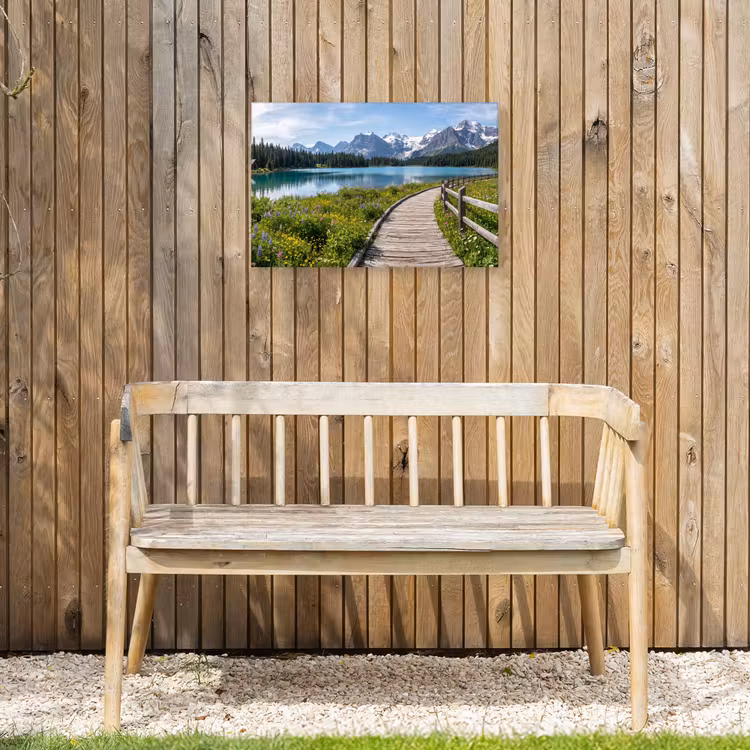 Bergen - Meer - Landschap - Blauw Tuinposter op houten frame 2 cm dik klein -sfeer4