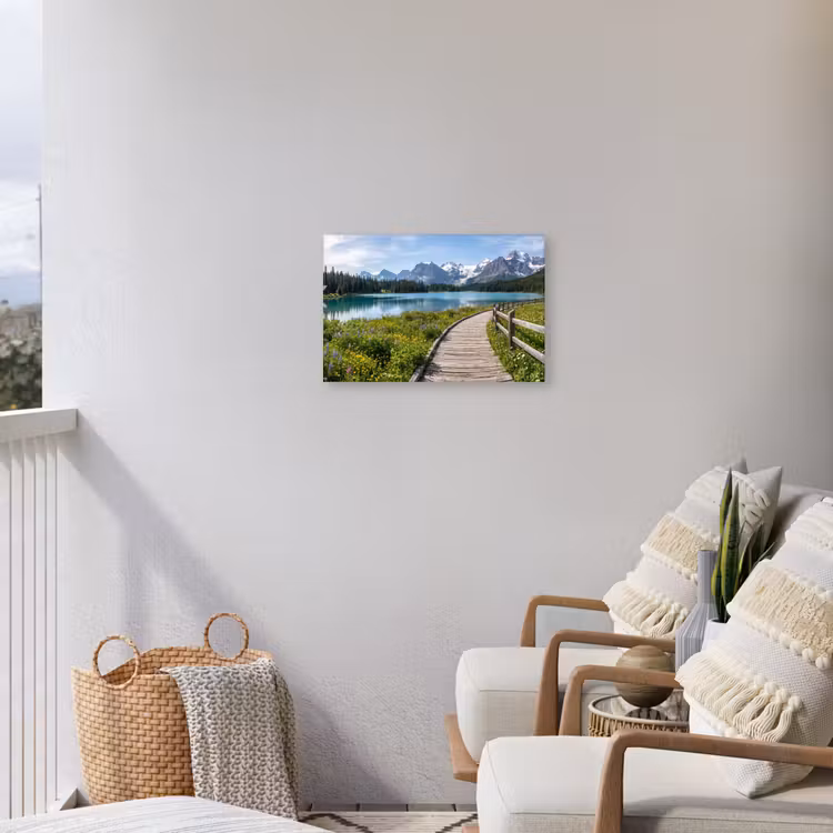 Bergen - Meer - Landschap - Blauw Tuinposter op houten frame 2 cm dik klein -sfeer1