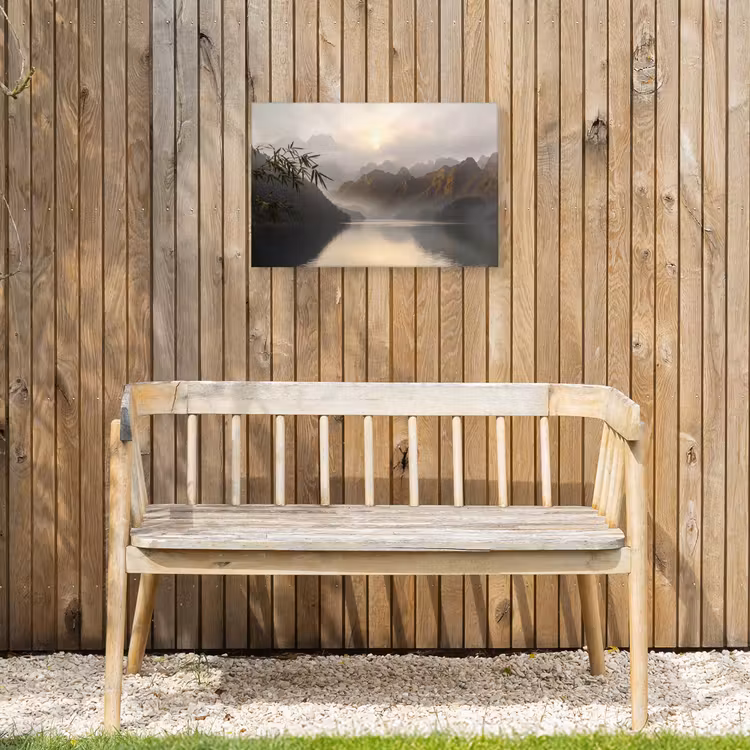 Bergen - Water - Mist - Natuur - Landschap Tuinposter op houten frame 2 cm dik klein -sfeer4