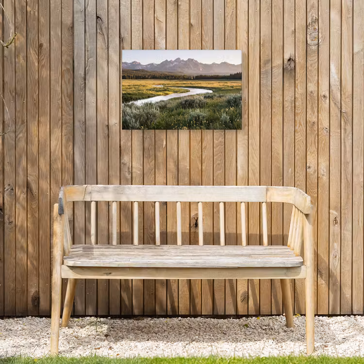 Berglandschap - Rivier - Bos Tuinposter op houten frame 2 cm dik klein -sfeer4