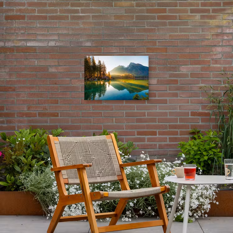 Bergmeer in de Ochtendzon Tuinposter op houten frame 2 cm dik klein -sfeer3