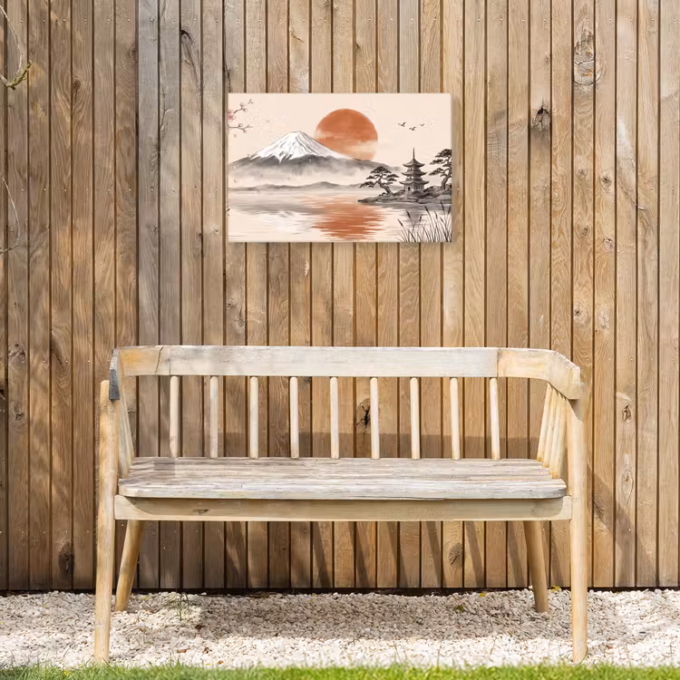 Bergtop - Meer - Bloesem Tuinposter op houten frame 2 cm dik klein -sfeer4