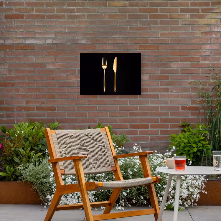 Bestek - Goud - Mes - Vork Tuinposter op houten frame 2 cm dik klein -sfeer3