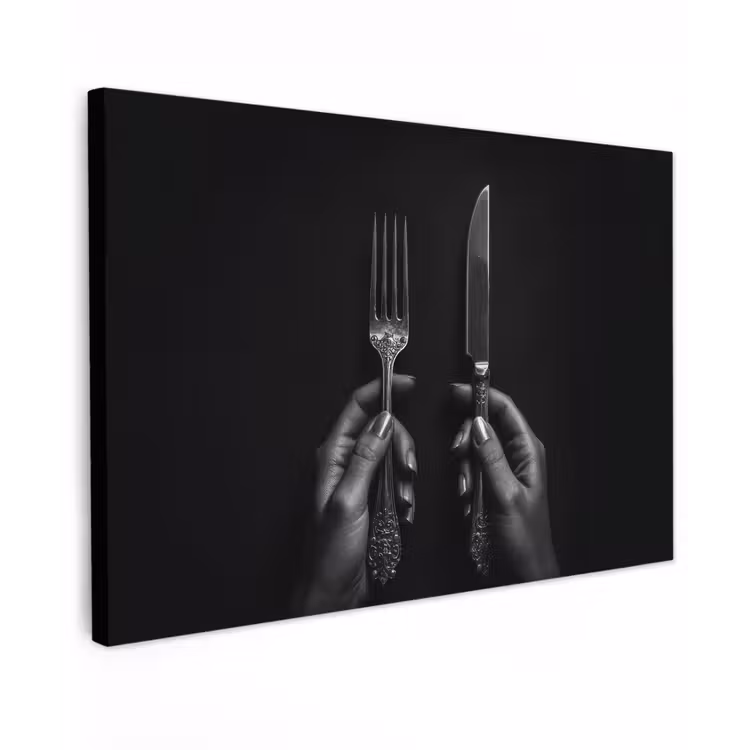 Bestek - Zwart - Wit Tuinposter op houten frame 2 cm dik klein -3d